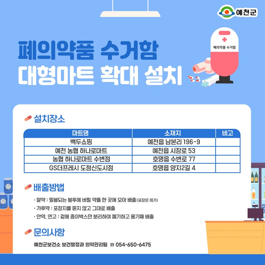 1.예천군 폐의약품 수거함 대형마트로 확대 설치! 💊
